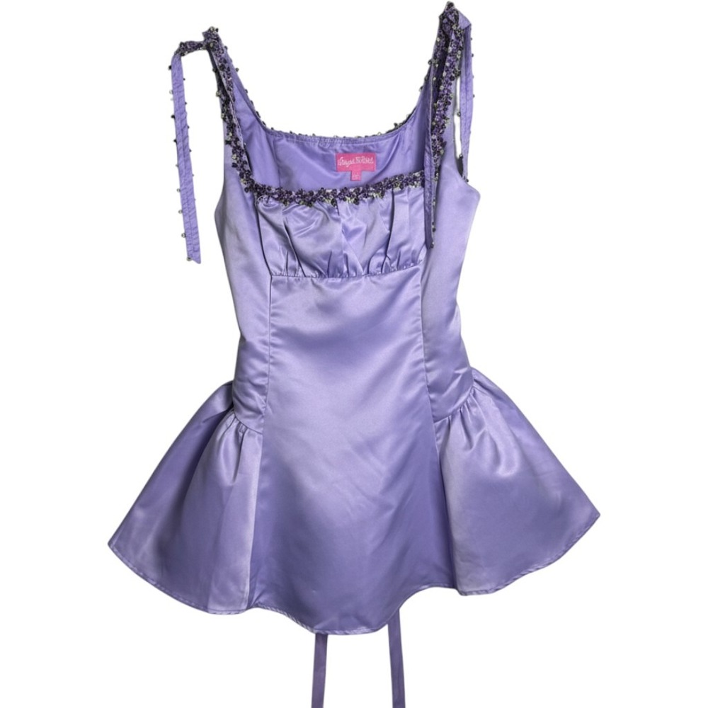 Fairycore Lavender Satin Corset Mini Dress Princesscore Coquette XL 0410